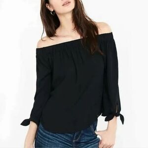 Express Black Off Shoulder Top with Tie Sleeves Size S EUC